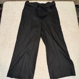 Calvin Klein Elegant Black Wide-Leg Linen Trousers Size Medium